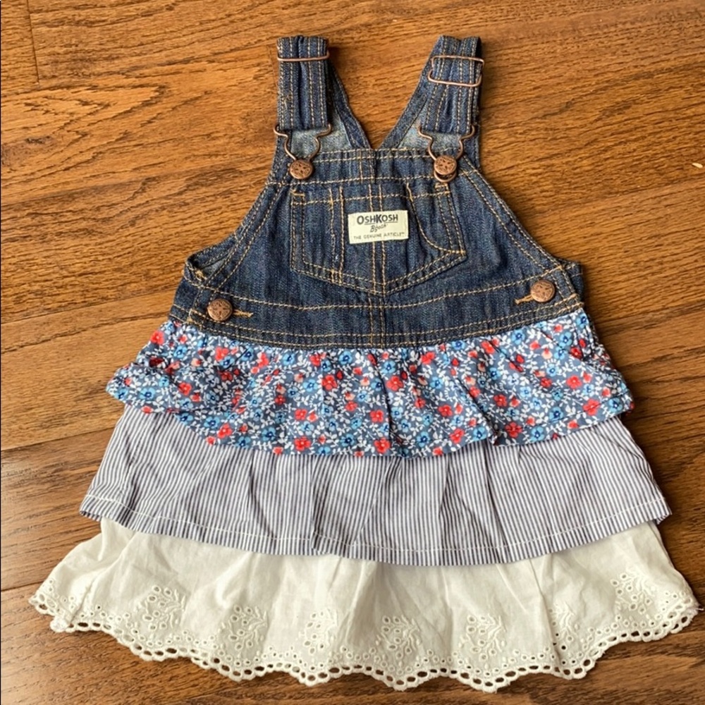 OshKosh B’gosh girls denim ruffled overall dress